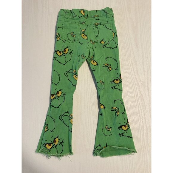 Grinch Bell Bottom Distressed Denim Pants Green Christmas Toddler Size 5/6 - Picture 5 of 7
